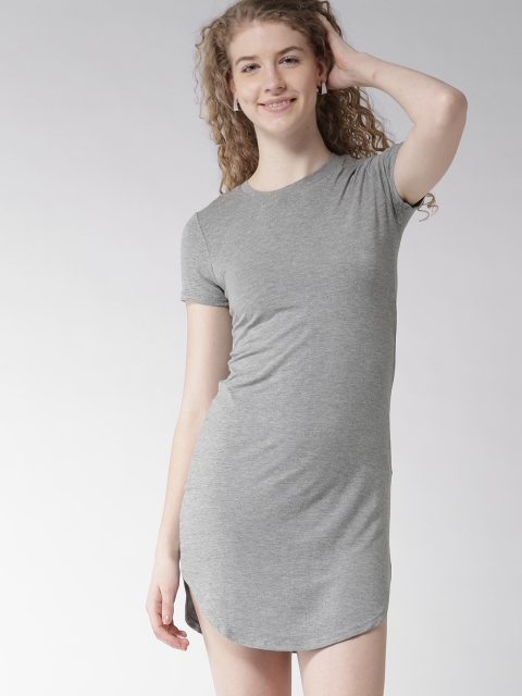 

FOREVER 21 Women Grey Melange Curved Hem T-shirt Dress
