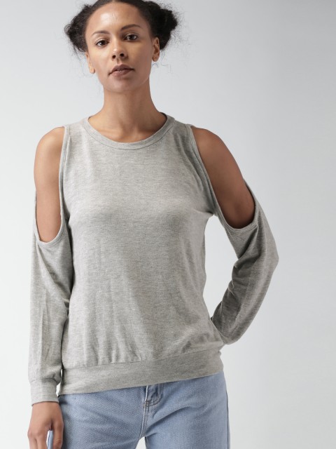 

FOREVER 21 Women Grey Solid Top