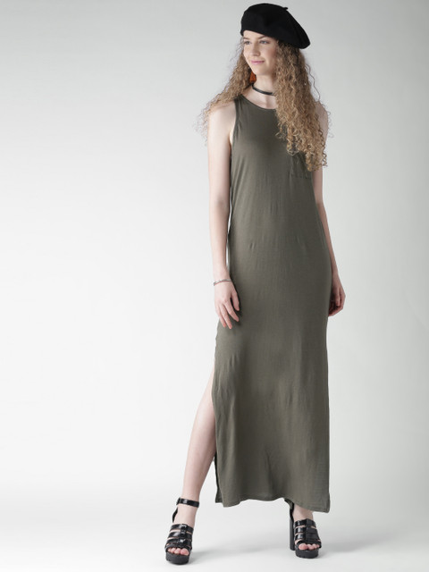 

FOREVER 21 Women Olive Green Solid Maxi Dress