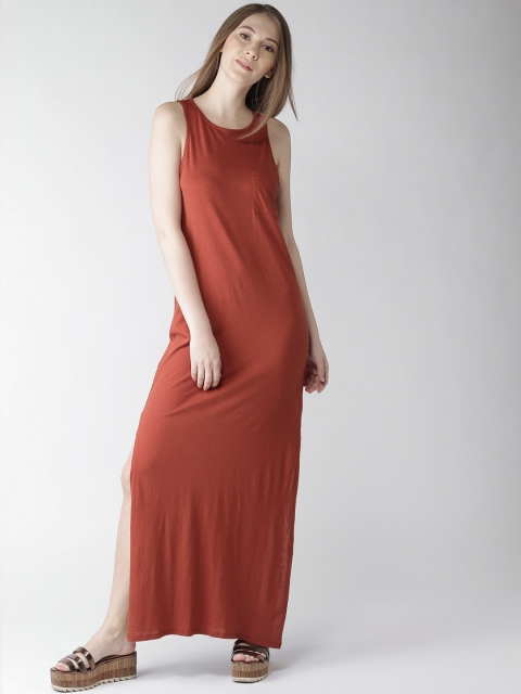 

FOREVER 21 Women Rust Orange Solid Maxi Dress