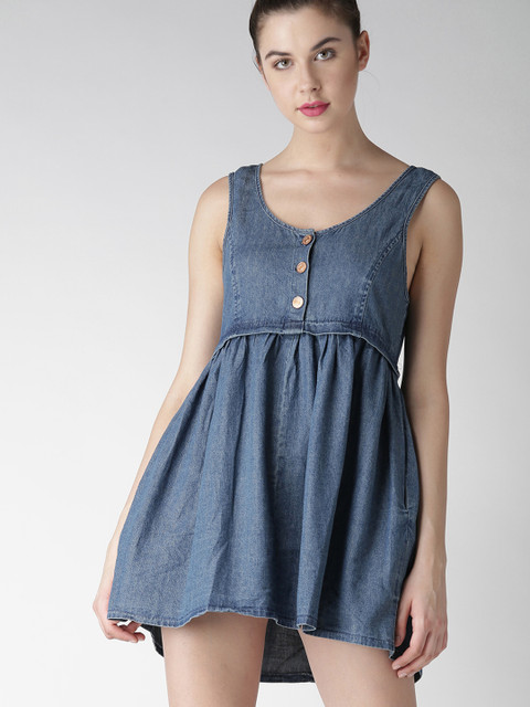 

FOREVER 21 Women Blue Solid Denim Mini Fit & Flare Dress