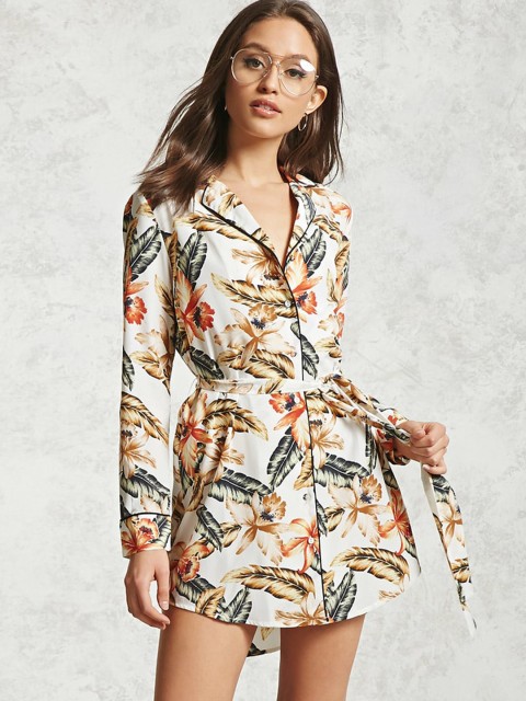 

FOREVER 21 Women Off-White Printed Shirt Dress