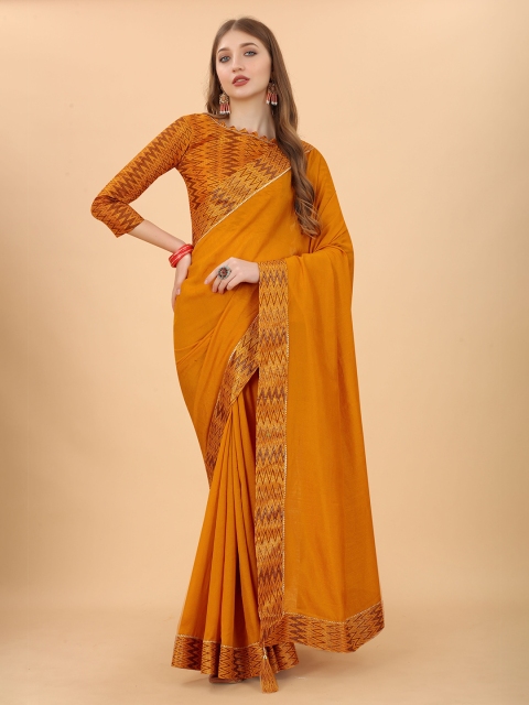 

GUNVANTI FAB Mustard & Brown Embroidered Silk Blend Banarasi Saree
