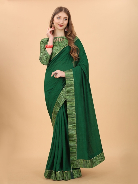 

GUNVANTI FAB Green & Gold-Toned Embroidered Silk Blend Banarasi Saree