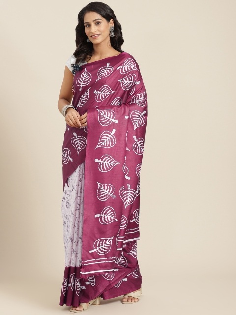 

mokshi Burgundy & White Printed Pure Silk Saree
