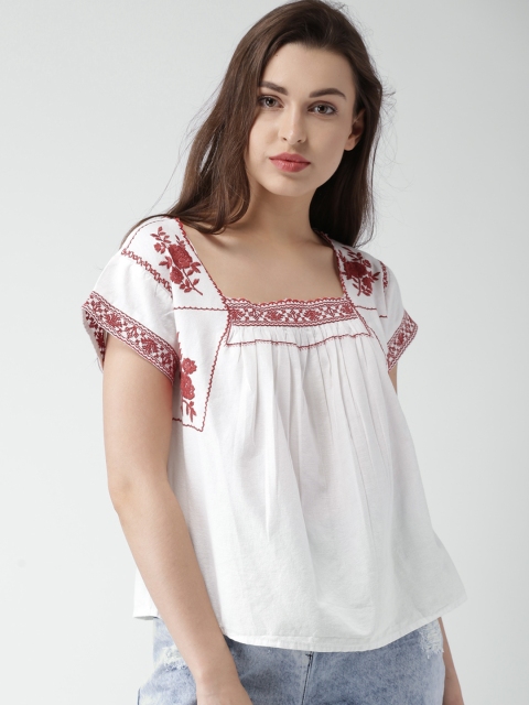 

FOREVER 21 Women White Self Design Top