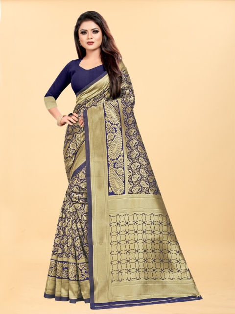 

Hinayat Fashion Blue Paisley Zari Silk Blend Banarasi Saree