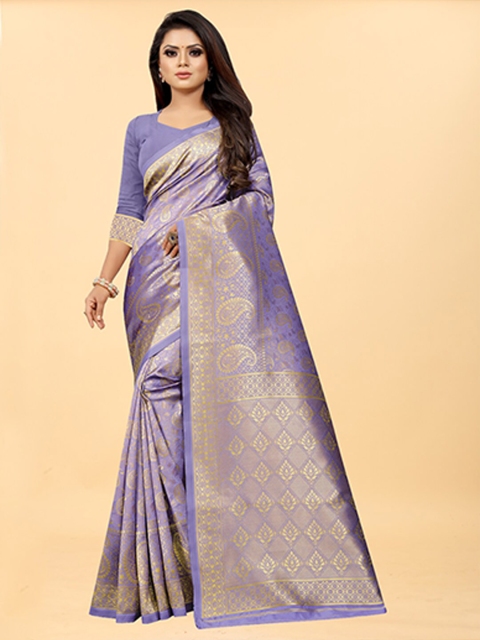 

Hinayat Fashion Lavender Paisley Zari Silk Blend Banarasi Saree