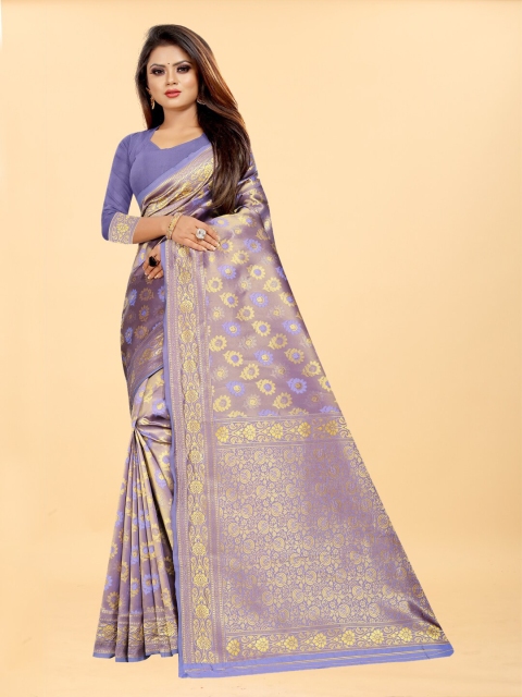 

Hinayat Fashion Lavender & Gold-Toned Woven Design Zari Silk Blend Banarasi Saree