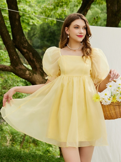 

URBANIC Yellow Layered Mini Dress