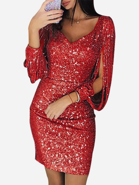 

URBANIC Red Embellished Bodycon Mini Dress