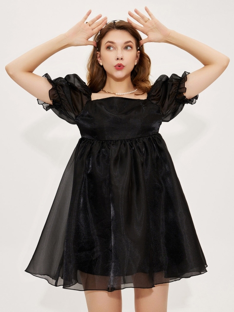 

URBANIC Women Black Solid Mini Fit & Flare Dress