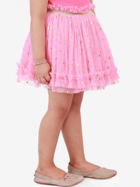 

KidsDew KIds-Girls Pink Embellished Above Knee-Length Flared Skirts