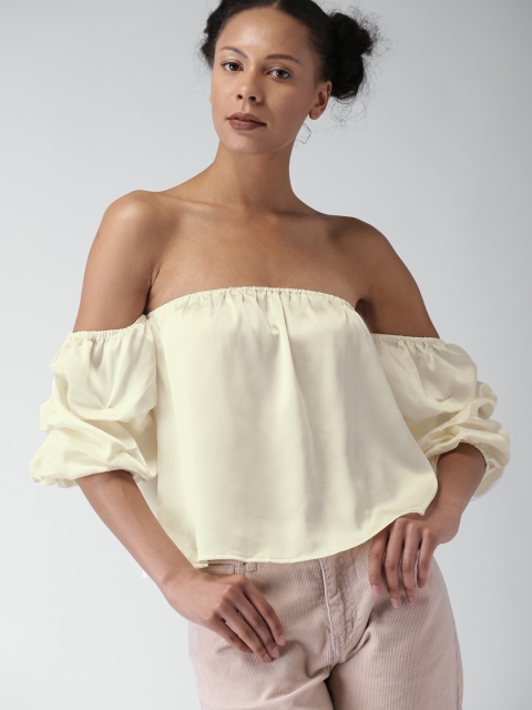

FOREVER 21 Women Cream-Coloured Bardot Top