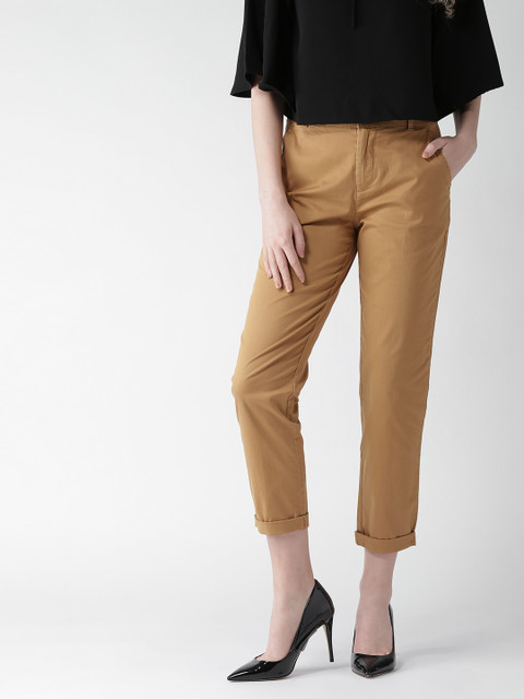 

FOREVER 21 Women Brown Solid Cropped Chinos
