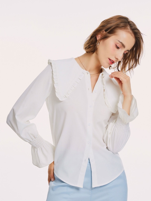 

URBANIC Women White Solid Shirt Style Top