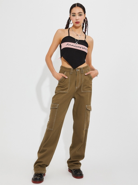 

URBANIC Women Pink & Black Printed Top