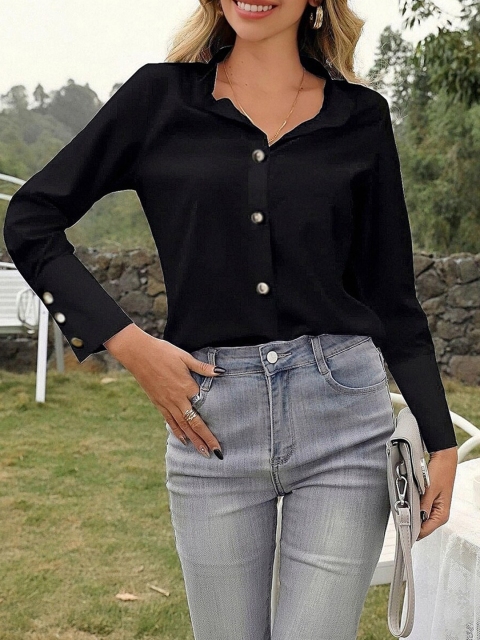 

URBANIC Black Solid Shirt Style Top