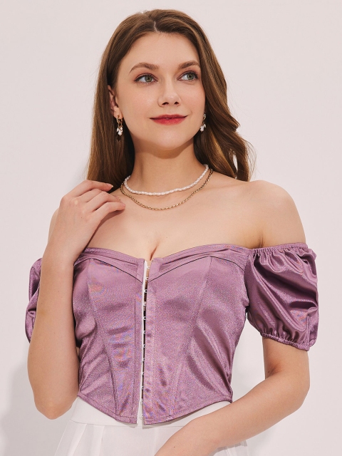 

URBANIC Purple Off-Shoulder Bardot Crop Top