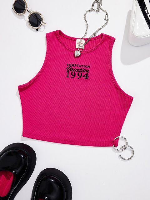 

URBANIC Pink Embroidered Crop Top