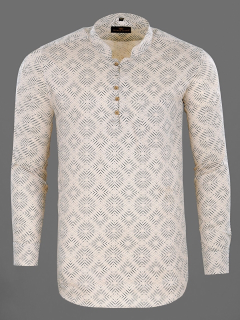 

FRENCH CROWN Men Cream-Coloured Standard Printed Formal Shirt