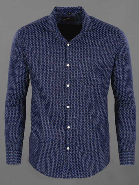 

FRENCH CROWN Men Navy Blue Standard Printed Formal Shirt