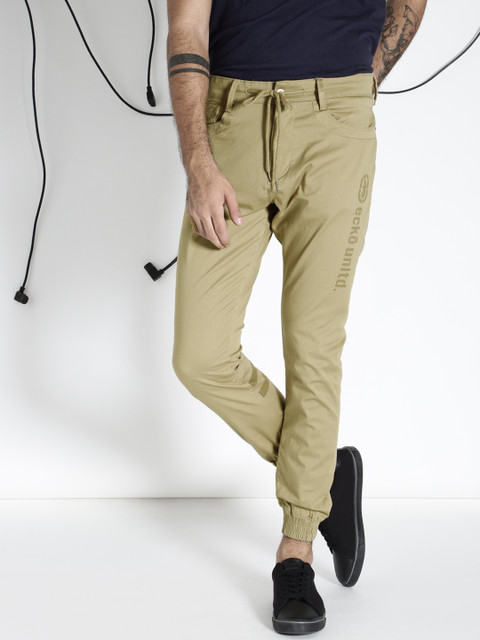 

Ecko Unltd Men Beige Slim Fit Solid Jogger Trousers, Khaki