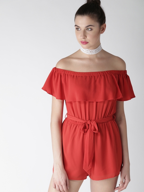 

FOREVER 21 Red Off-Shoulder Playsuit