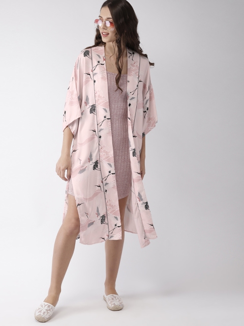 

FOREVER 21 Pink & White Printed Open Front Shrug