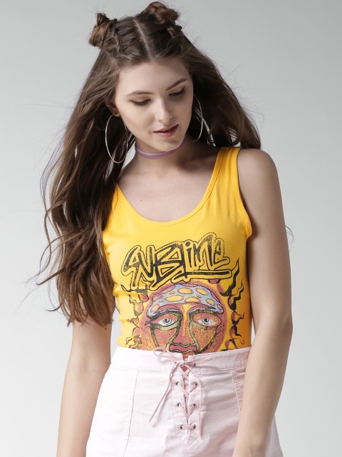 

FOREVER 21 Yellow Printed Bodysuit