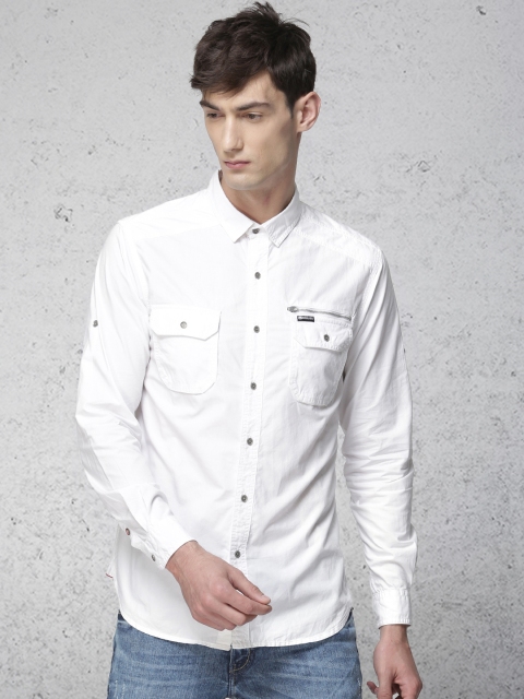 

Ecko Unltd Men White Slim Fit Solid Casual Shirt