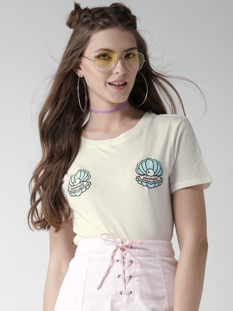 

FOREVER 21 White Printed Bodysuit