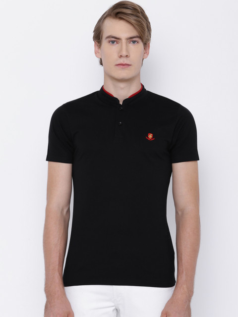 

The Indian Garage Co Men Black Solid Mandarin Collar T-shirt