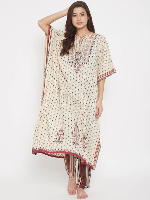 

The Kaftan Company Women Beige Printed Night suit