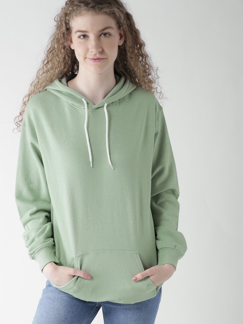 

FOREVER 21 Women Sea Green Solid Hooded Sweatshirt