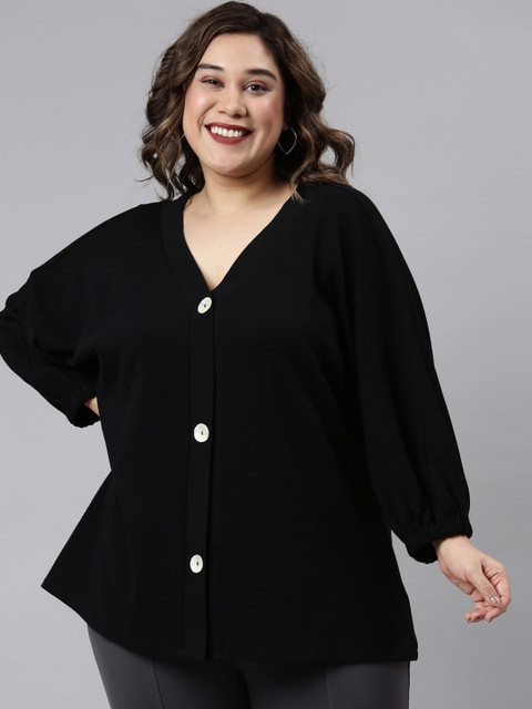 

The Pink Moon Women Black Longline Tailored Jacket with Embroidered