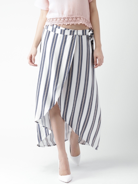 

FOREVER 21 White & Blue Striped Tulip Midi Skirt