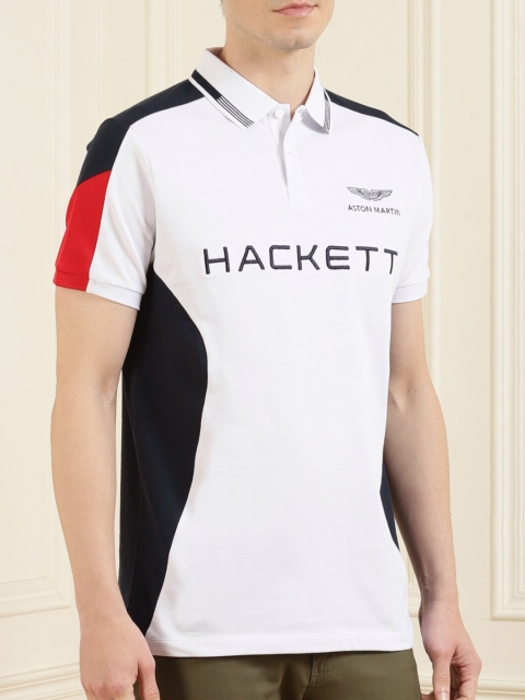 

HACKETT LONDON Men White Typography Polo Collar T-shirt