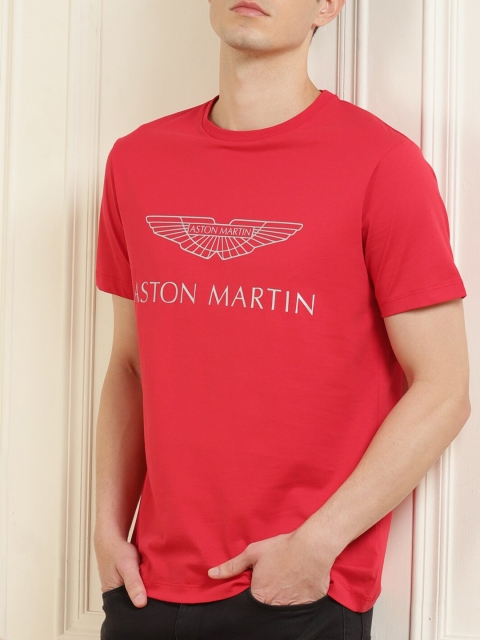 

HACKETT LONDON Men Red Typography Printed Pure Cotton Applique T-shirt