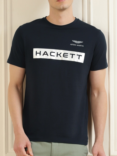 

HACKETT LONDON Men Navy Blue & White Typography Printed Pure Cotton T-shirt