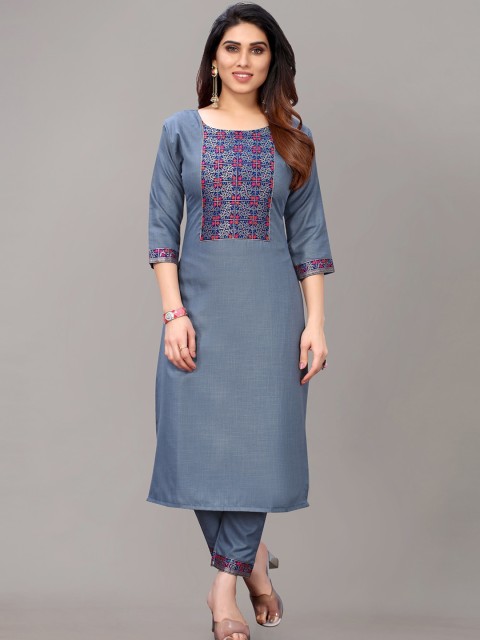 

AYKA CLOTHINGS Women Teal Colourblocked Panelled Patchwork Kurti with Salwar