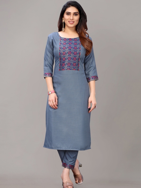 

AYKA CLOTHINGS Women Blue Yoke Design Patchwork Kurta with Salwar
