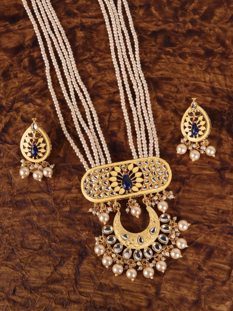 

JEWELS GEHNA Gold-Plated White Kundan Studded Long Jewellery Set