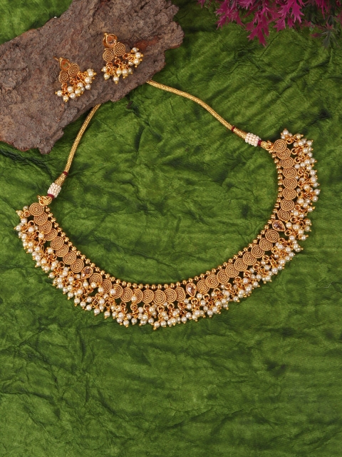 

JEWELS GEHNA Women Gold-Plated White Pearl Beaded Jewelry Set