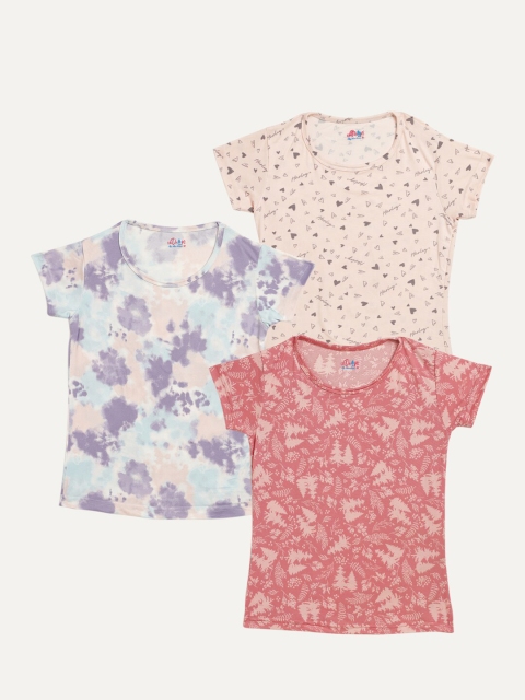 

Little Drops Girls Blue & Red Floral Set of 3 Printed T-shirt