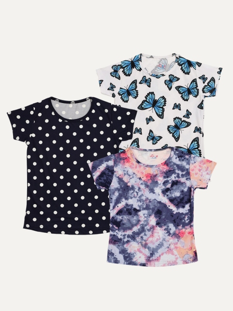 

Little Drops Girls Black & White Set of 3 Printed T-shirt