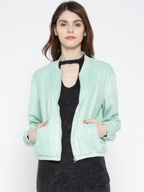

FOREVER 21 Women Sea Green Solid Bomber Jacket