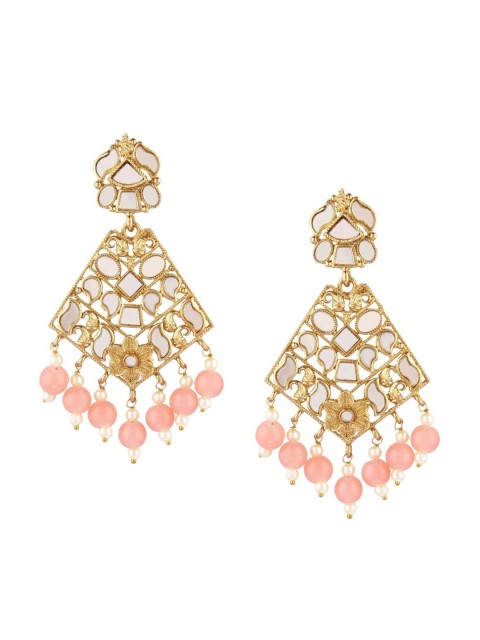 

Efulgenz Peach-Coloured Triangular Drop Earrings