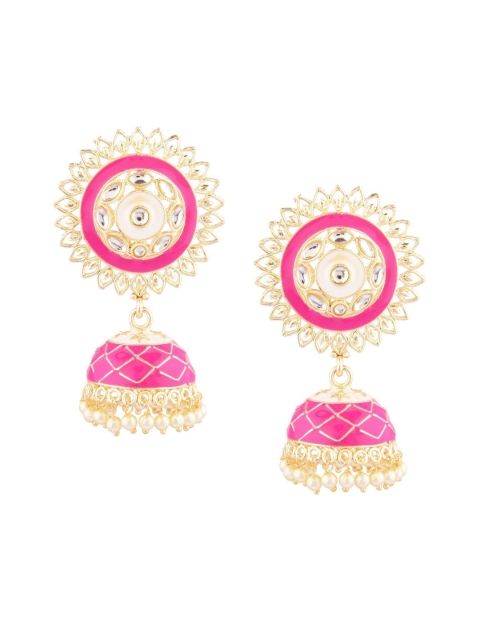 

Efulgenz Pink & Gold-Toned Circular Jhumkas Earrings