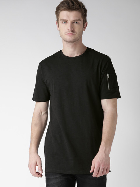 

FOREVER 21 Men Black Solid Round Neck T-shirt